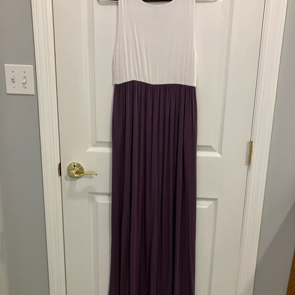 *Maternity* Sleeveless Ruched Waist Color Block Maxi Dress - Picture 7 of 8